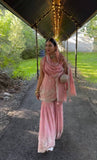 Designer Party Wear Faux Georgette Embroidered Top and Sharara Palazzo Set with Dupatta