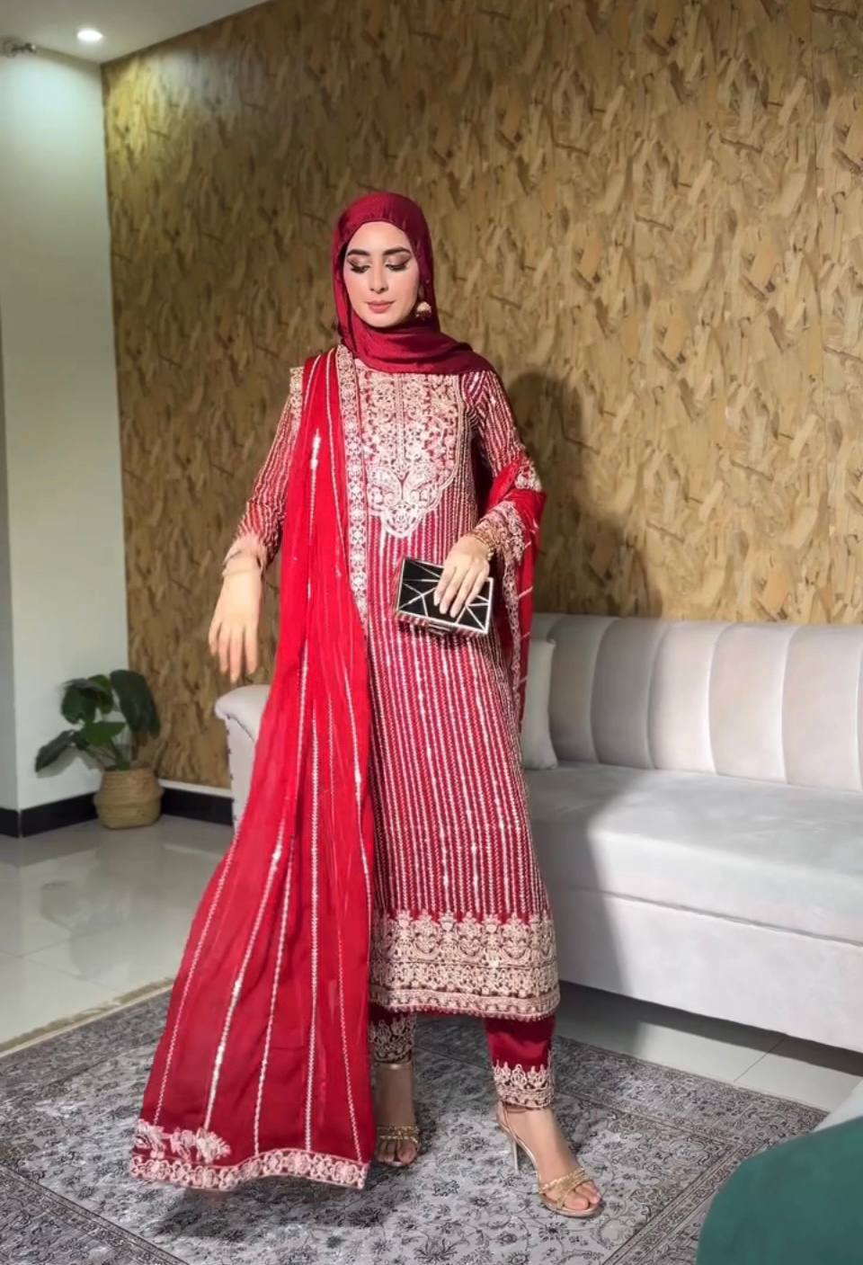 Elegant Heavy Fox Georgette Embroidered Top with Micro Cotton Palazzo and Dupatta