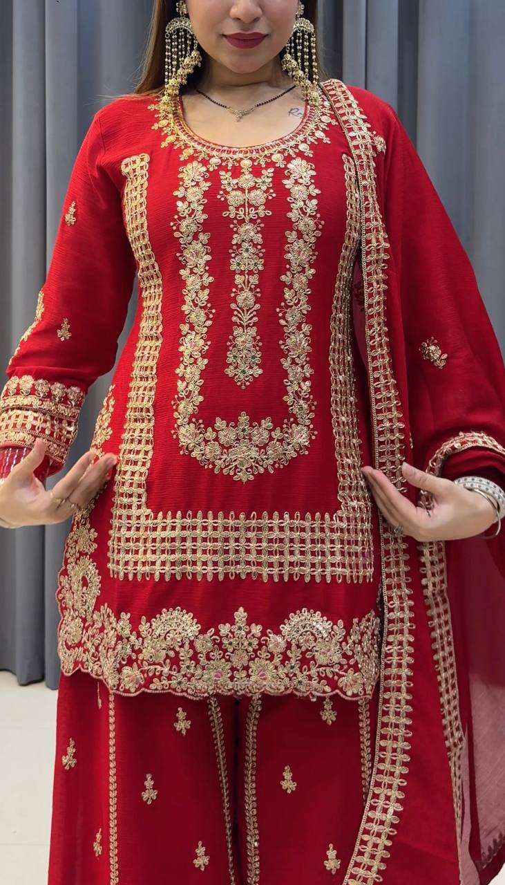 Premium Ethnic Designer Palazzo Ensemble in Heavy Blooming Faux Georgette Fabric