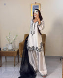 Party Wear Natural Crepe Top and Palazzo with Beads, Sequins, and Embroidery