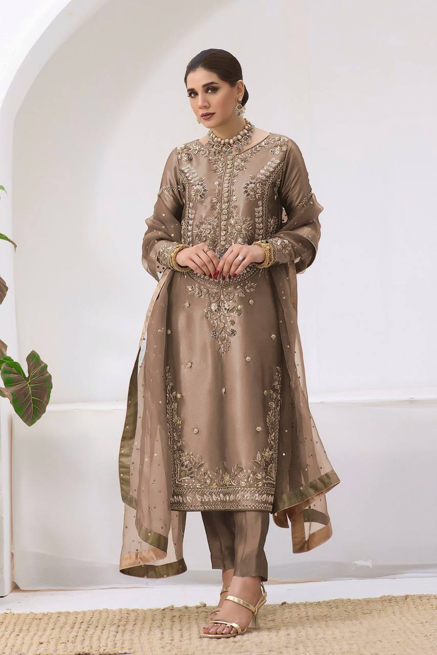 New Pakistani Designer Collection in Jimmy Choo Silk with Embroidery and Sequence Work