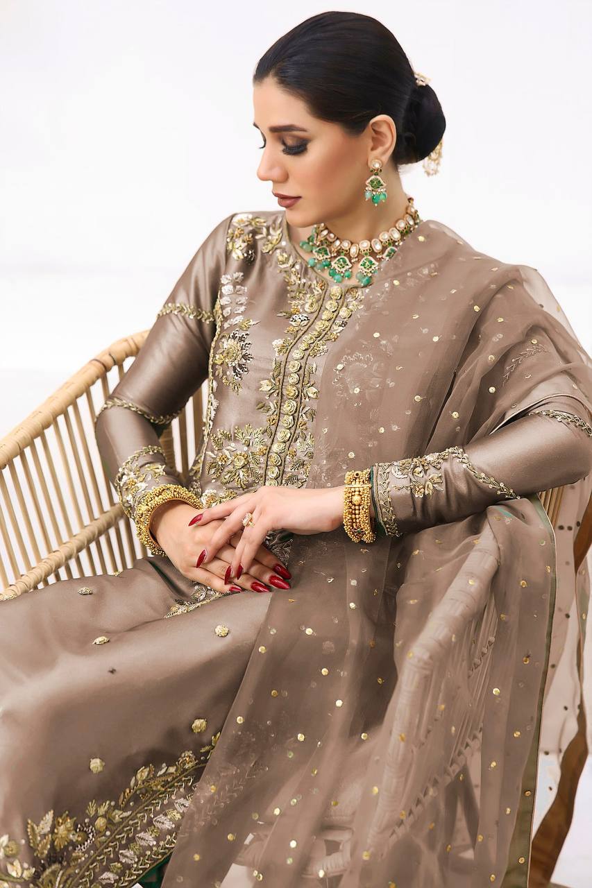 New Pakistani Designer Collection in Jimmy Choo Silk with Embroidery and Sequence Work