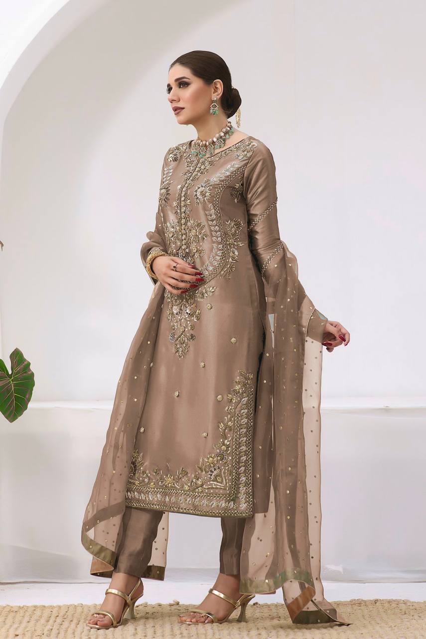 New Pakistani Designer Collection in Jimmy Choo Silk with Embroidery and Sequence Work