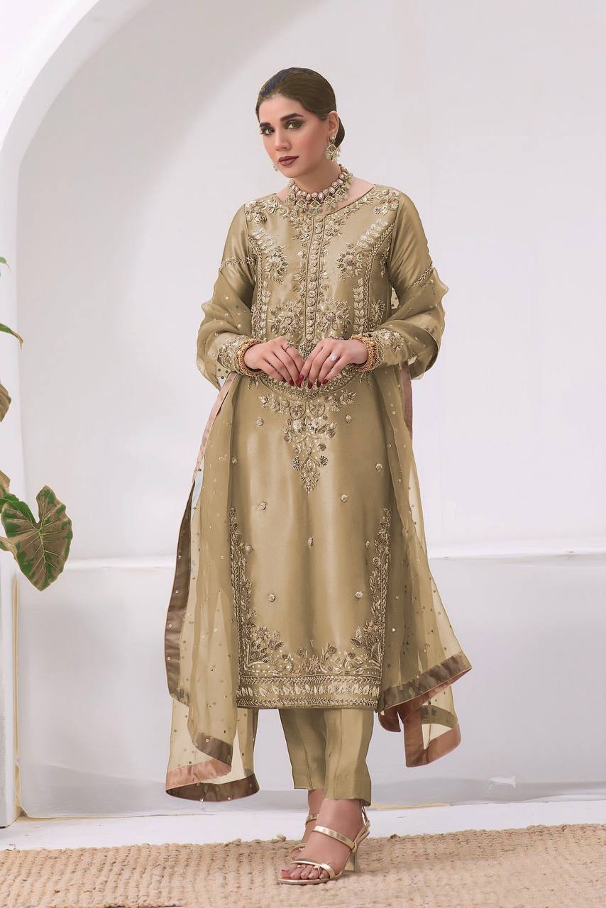 New Pakistani Designer Collection in Jimmy Choo Silk with Embroidery and Sequence Work