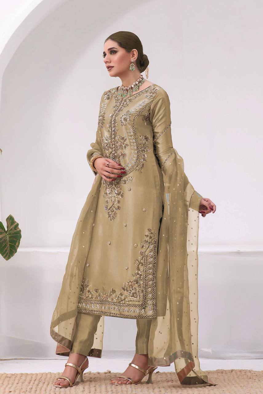 New Pakistani Designer Collection in Jimmy Choo Silk with Embroidery and Sequence Work