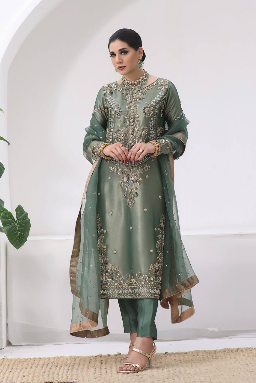 New Pakistani Designer Collection in Jimmy Choo Silk with Embroidery and Sequence Work