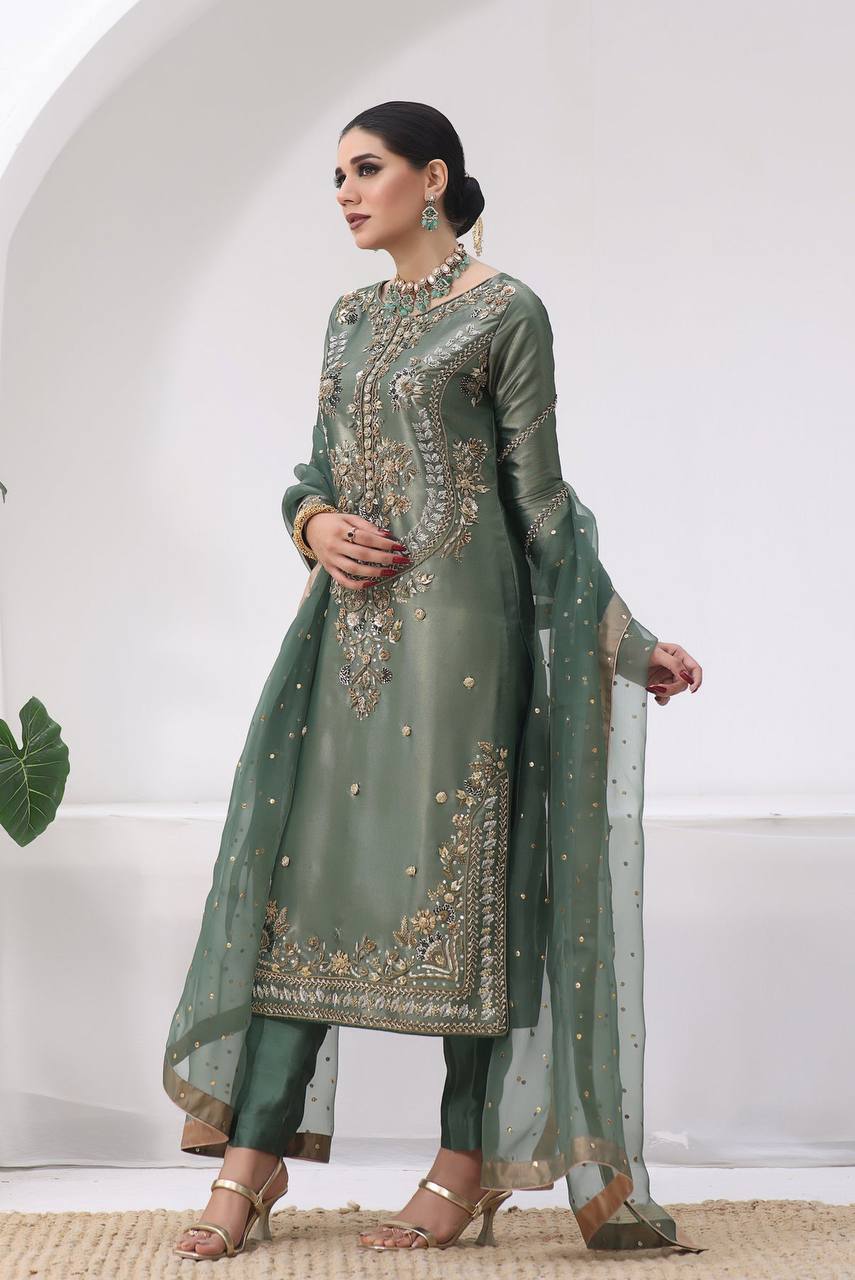 New Pakistani Designer Collection in Jimmy Choo Silk with Embroidery and Sequence Work