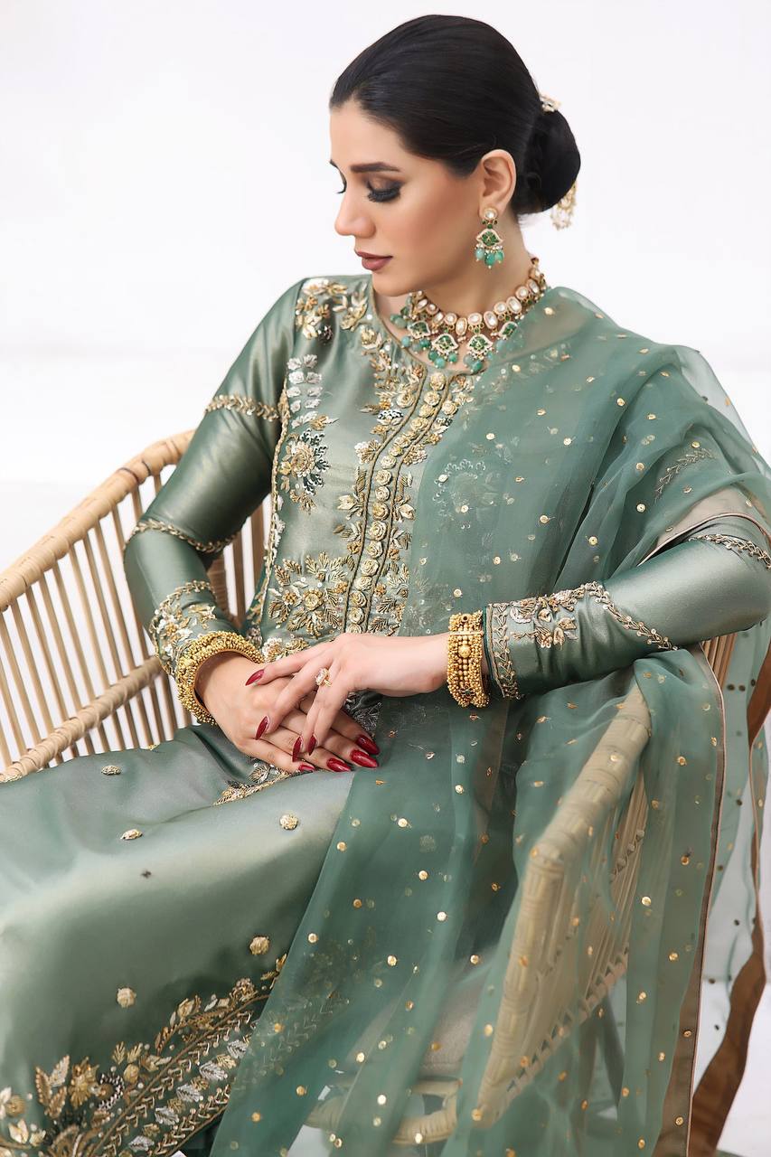 New Pakistani Designer Collection in Jimmy Choo Silk with Embroidery and Sequence Work