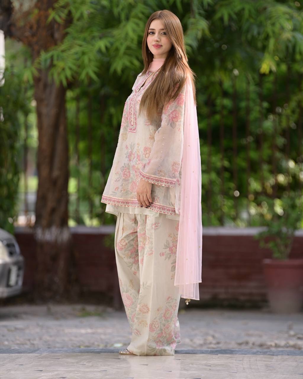 Designer Party Wear Pure Chiffon Georgette Top and Farshi Palazzo Set with Dupatta
