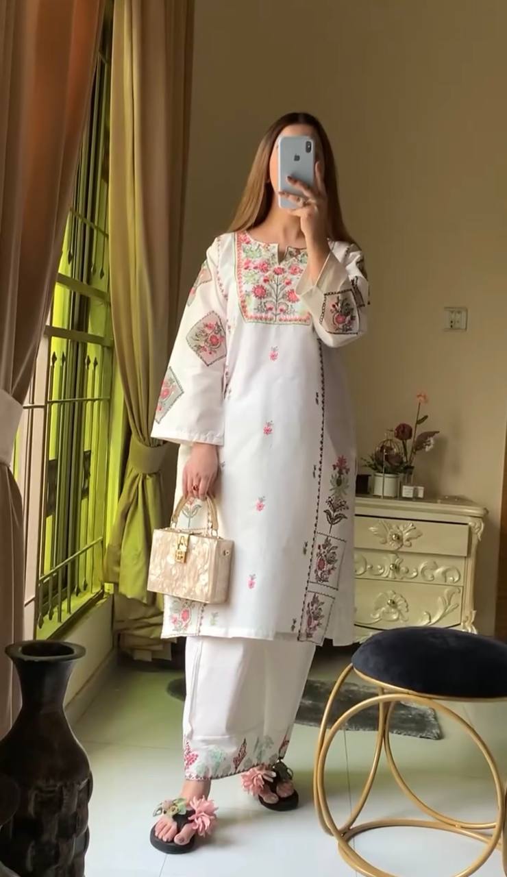 Premium Heavy Rayon Silk Suit Set with Embroidered Top and Palazzo
