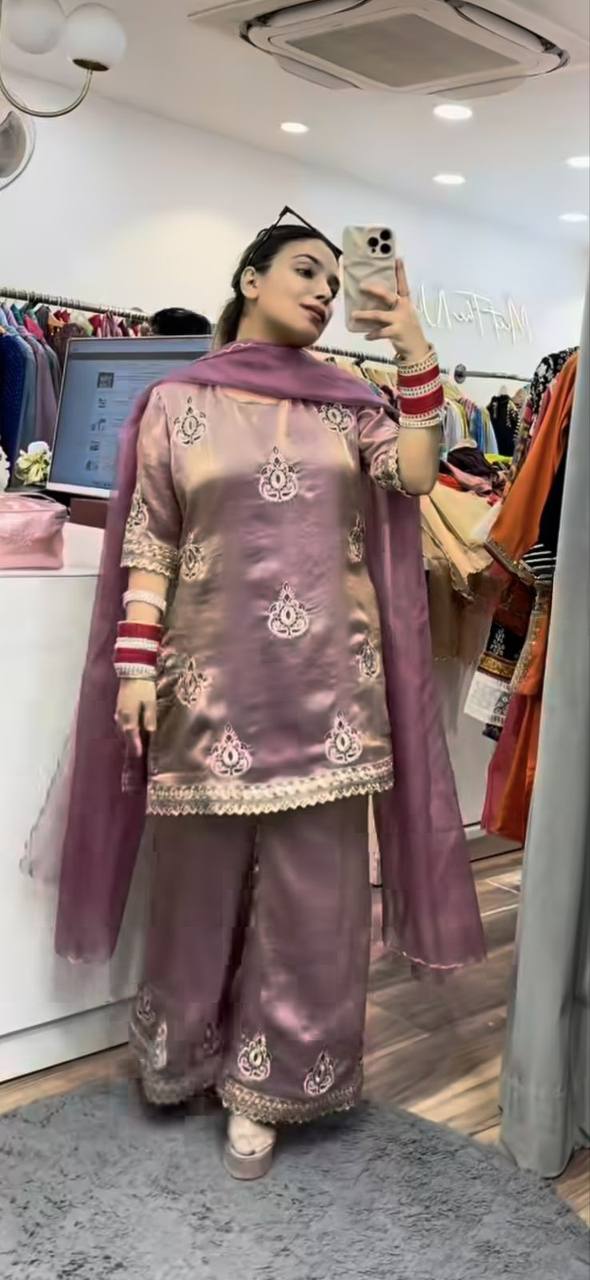 Chic Fendy Silk Party Wear Outfit with Heavy 5mm Sequin Embroidery Finish