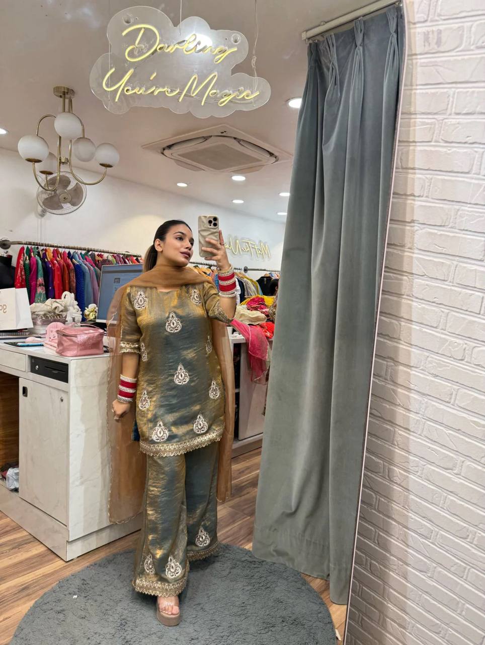 Chic Fendy Silk Party Wear Outfit with Heavy 5mm Sequin Embroidery Finish