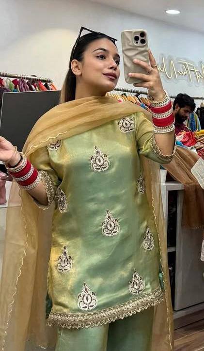 Chic Fendy Silk Party Wear Outfit with Heavy 5mm Sequin Embroidery Finish
