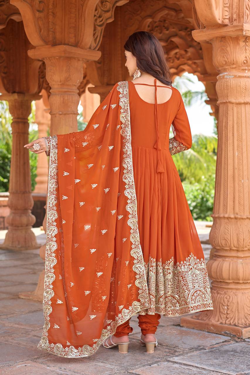 Elegant Party Wear Anarkali Gown in Faux Georgette with Embroidery and Dupatta