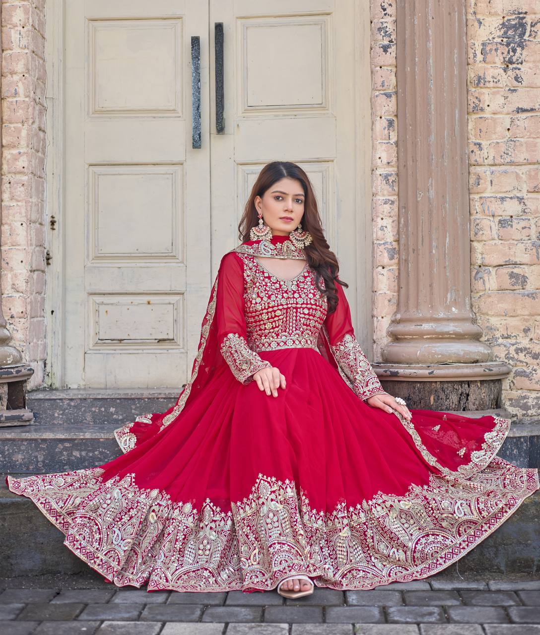 Elegant Party Wear Anarkali Gown in Faux Georgette with Embroidery and Dupatta