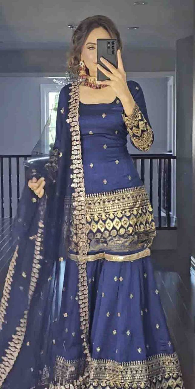 New Designer Party Wear Top and Plazzo Set with Fancy Dupatta and Heavy Embroidery