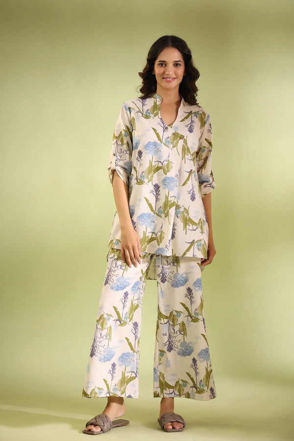 Women's Cotton Regular Fit Floral Printed Top and Plazzo Co-ord Set