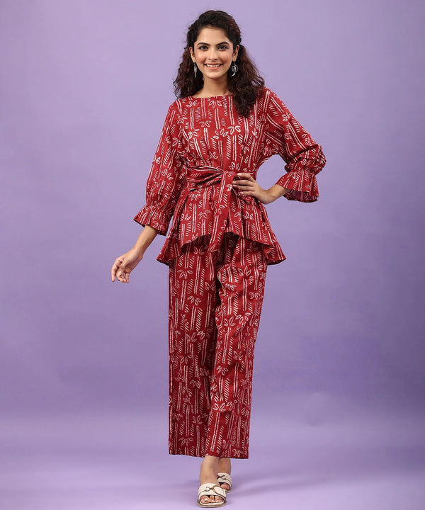 Women Cotton Blend Kurta Palazzo Set