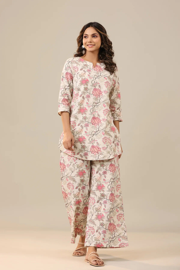 Women Cotton Blend Kurta Palazzo Set