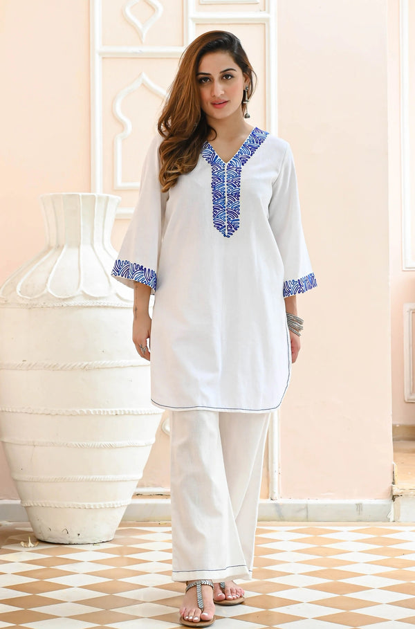 Women Cotton Blend Kurta Palazzo Set