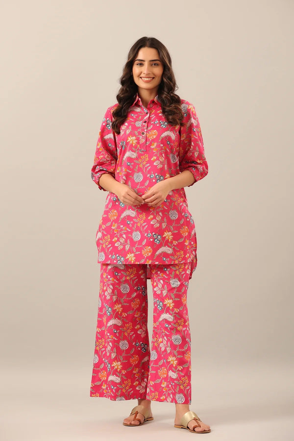 Designer Pink Cotton Ethnic Top Set