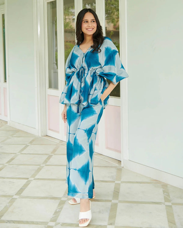 Women Cotton Blend Kaftan Palazzo Set