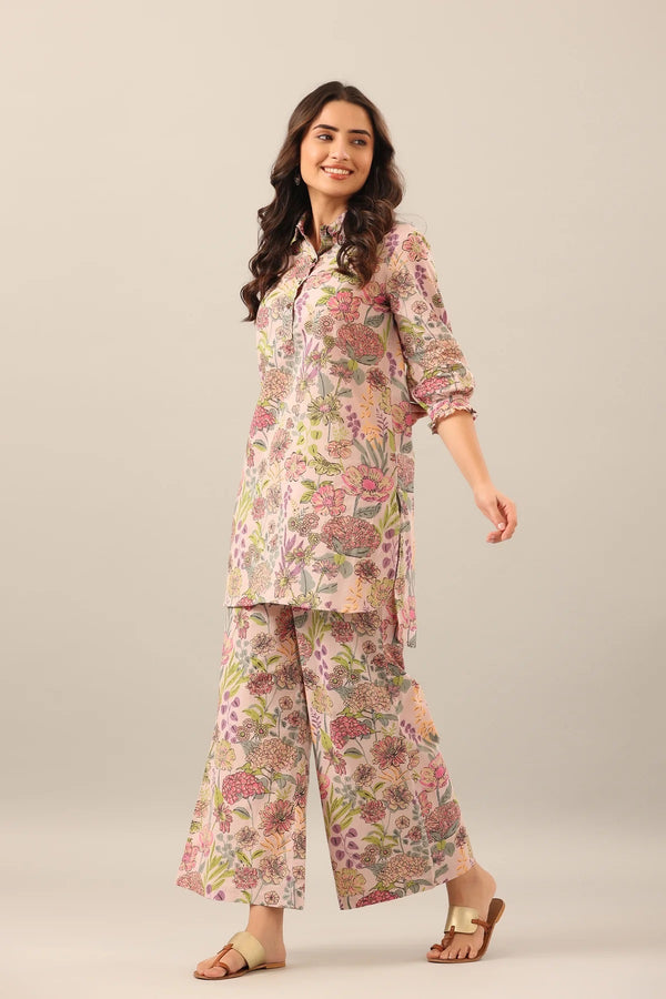 Women Cotton Blend Kurta Palazzo Set