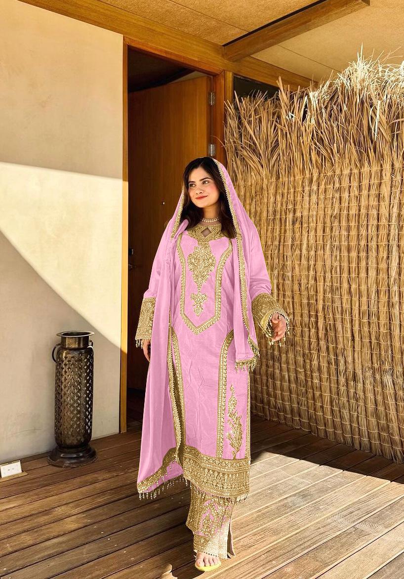 Chinon Silk Embroidered Work Salwar Suit - Jaipur Blossom