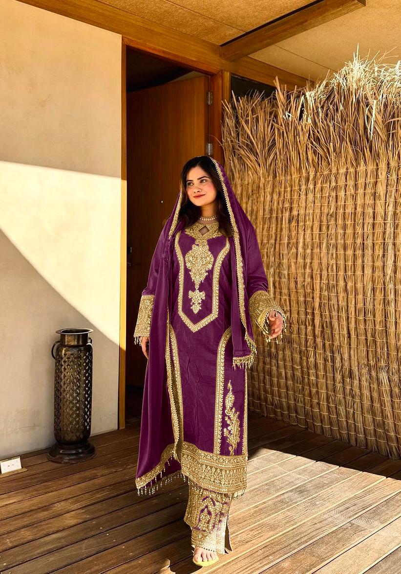 Chinon Silk Embroidered Work Salwar Suit - Jaipur Blossom
