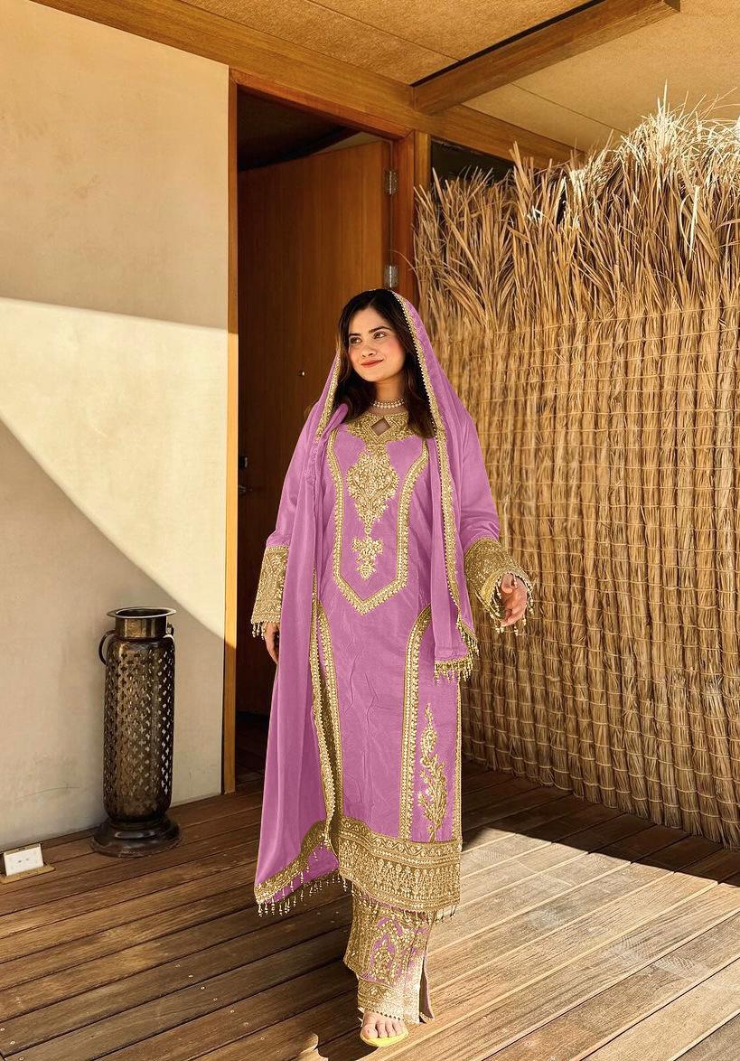 Chinon Silk Embroidered Work Salwar Suit - Jaipur Blossom