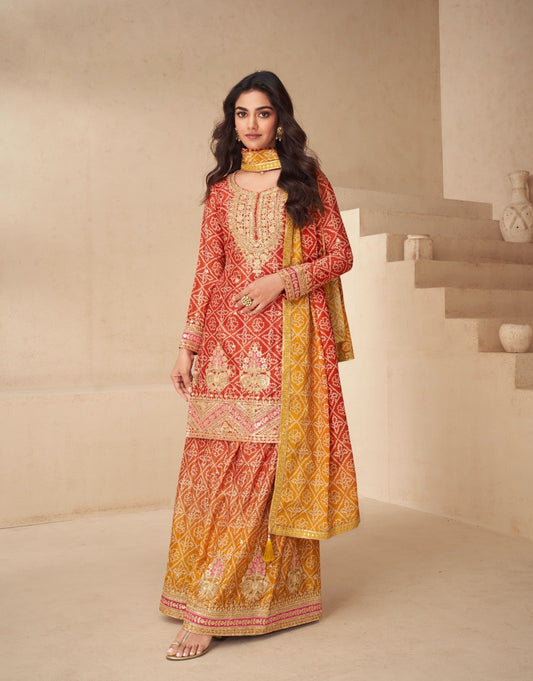 INDO ERA Bandhani Printed Zari Embroidered Stitched Suit Set - Jaipur Blossom