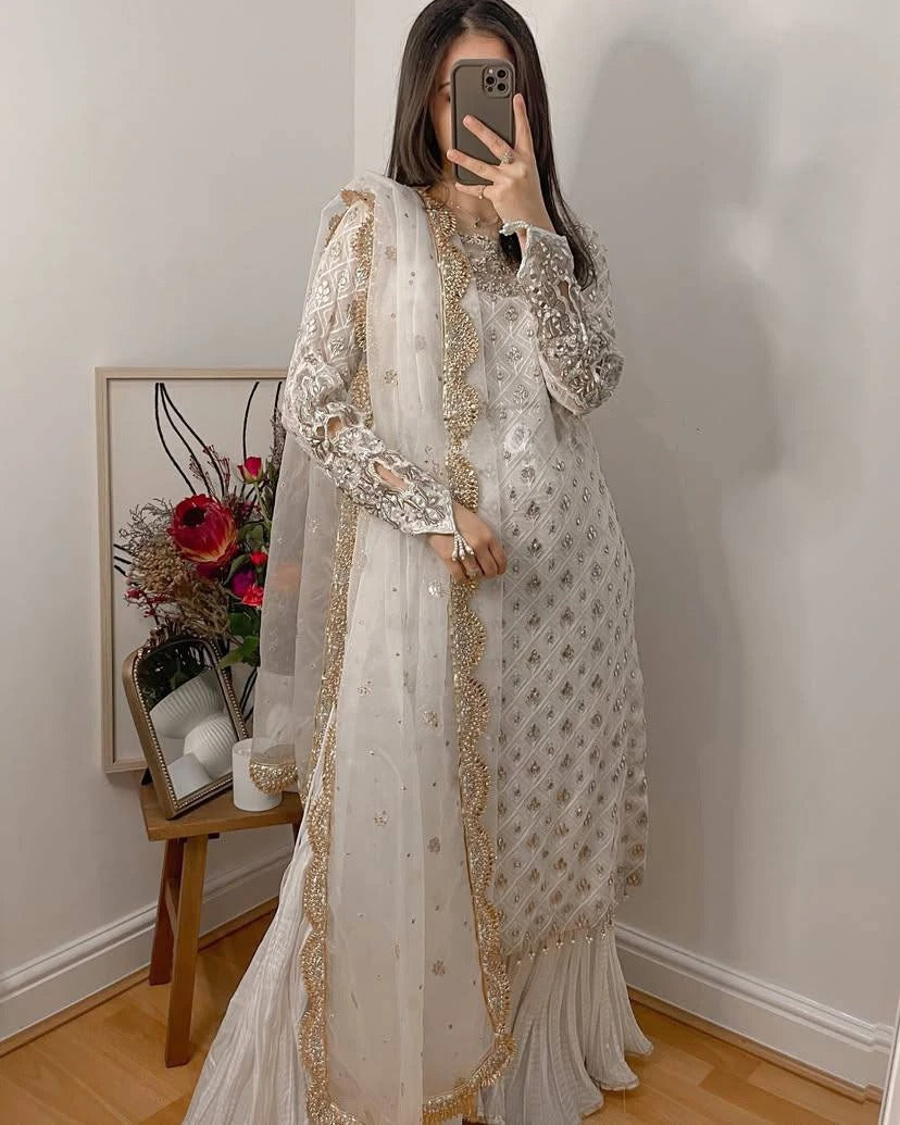 Designer Party Top Pallazo & Dupatta Set - Jaipur Blossom