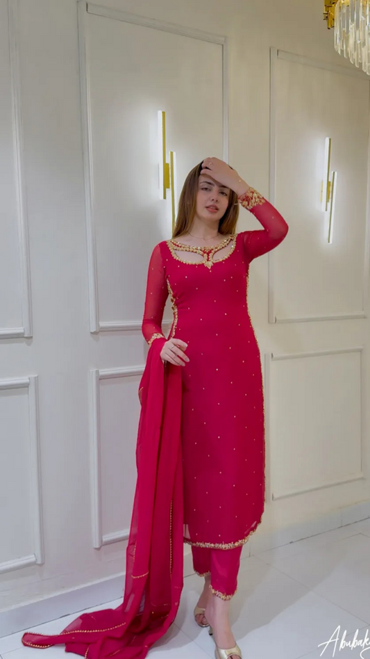 Divya Faux Georgette Palazzo Suite with Sequce work and Dupatta