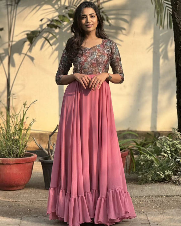 Raani gown adorned with intricate embroidery