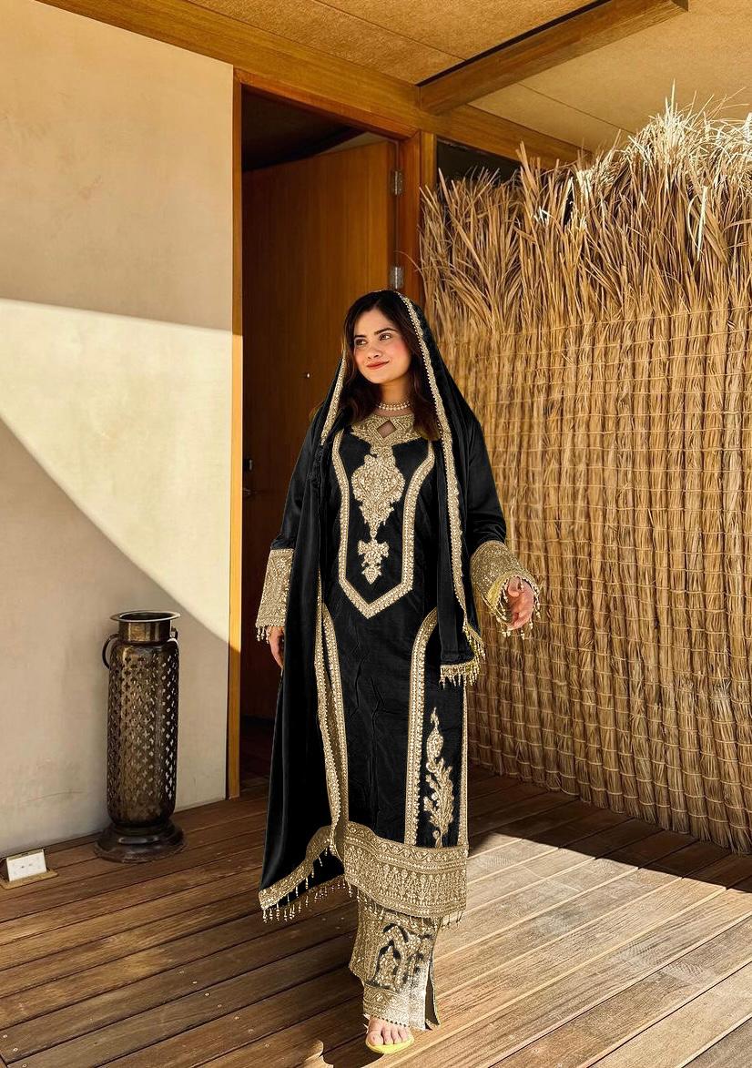 Chinon Silk Embroidered Work Salwar Suit - Jaipur Blossom