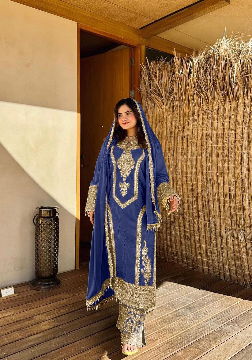 Chinon Silk Embroidered Work Salwar Suit - Jaipur Blossom
