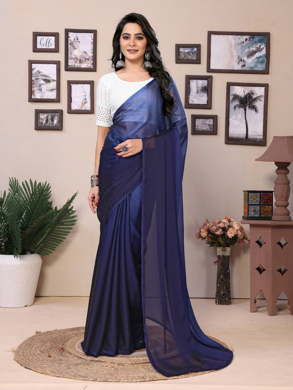 Party Wear Bloming Satin Wedding Saree