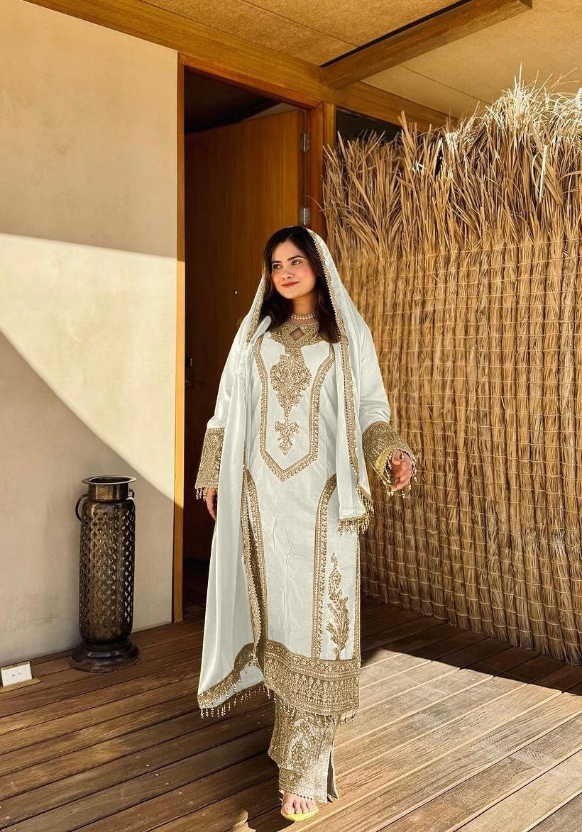 Chinon Silk Embroidered Work Salwar Suit - Jaipur Blossom