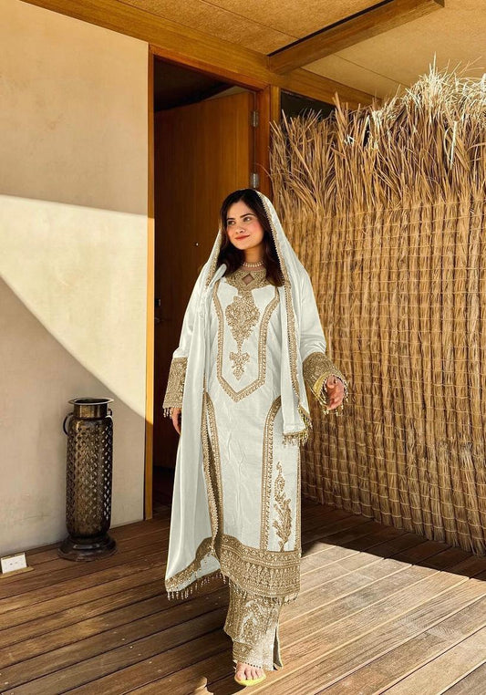Chinon Silk Embroidered Work Salwar Suit - Jaipur Blossom