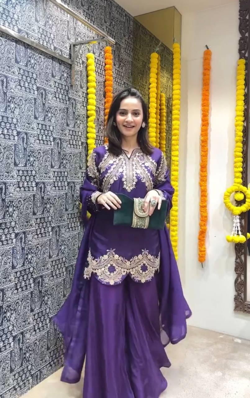 Purple Color Designer Palazzo Suit With Dupatta in Chinon With Sequence Embroidery - Jaipur Blossom
