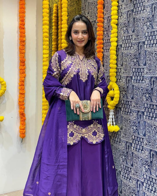 Purple Color Designer Palazzo Suit With Dupatta in Chinon With Sequence Embroidery - Jaipur Blossom