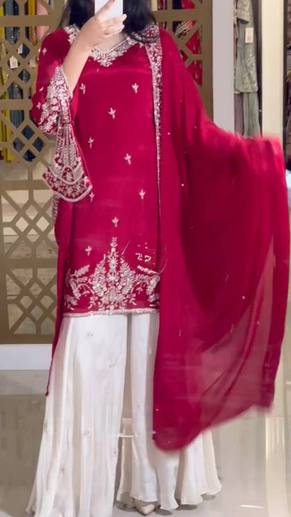 Party Wear Silk Coding Work Fully Stitched Plazo Suit Set - Jaipur Blossom