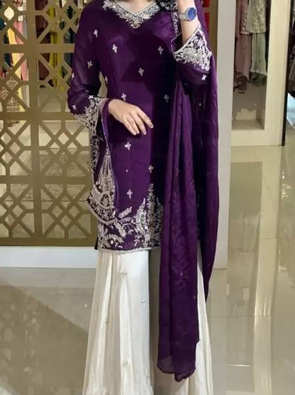 Party Wear Silk Coding Work Fully Stitched Plazo Suit Set - Jaipur Blossom