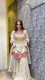 Off White Premium Designer Readymade Top Sharara Plazzo & Dupatta - Jaipur Blossom