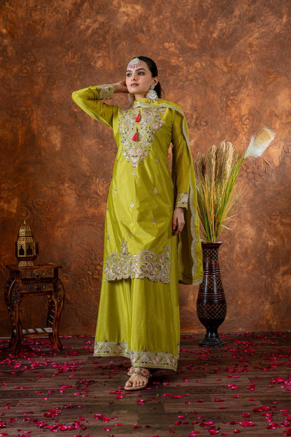 Party Wear Look Pur Chinon Silk Top Plazzo & Dupatta Set - Jaipur Blossom