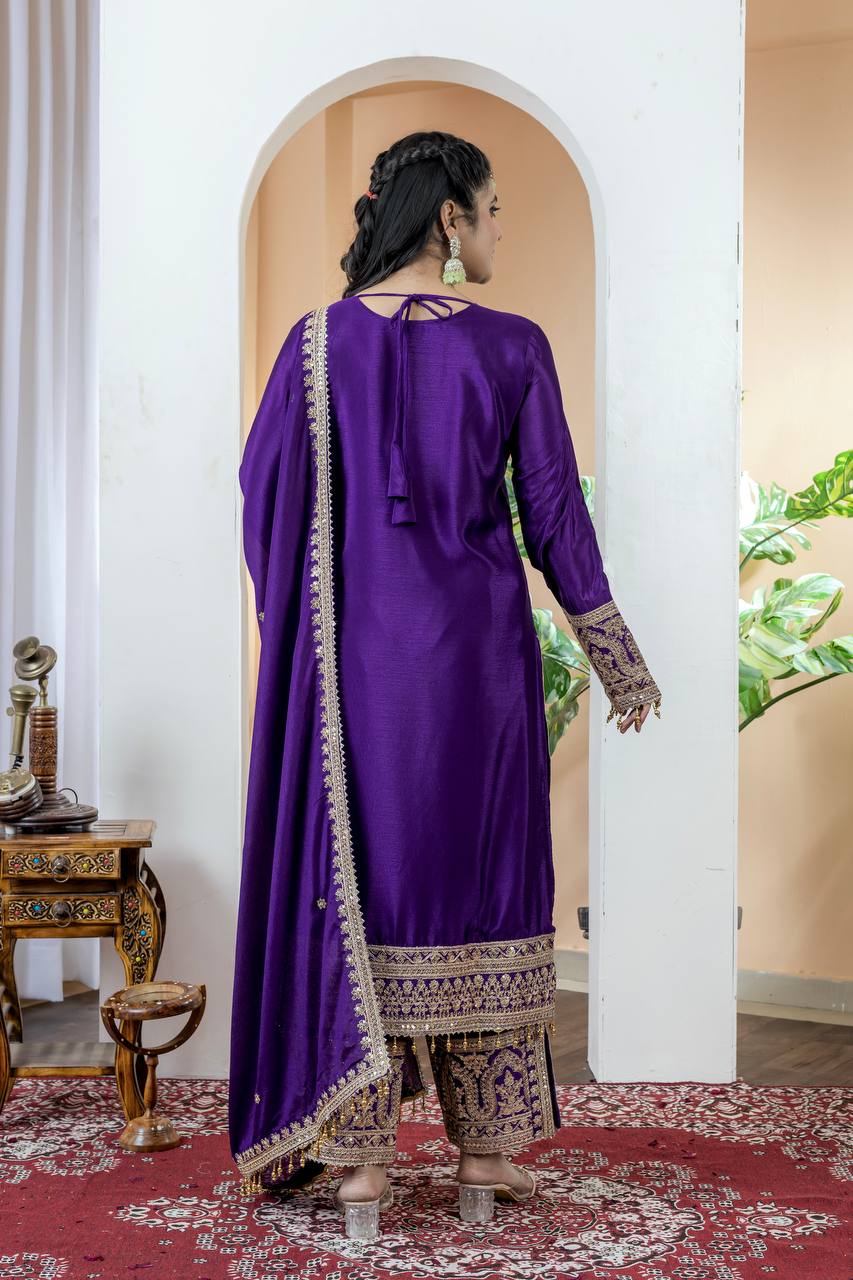 Chinon Silk Embroidered Work Salwar Suit - Jaipur Blossom
