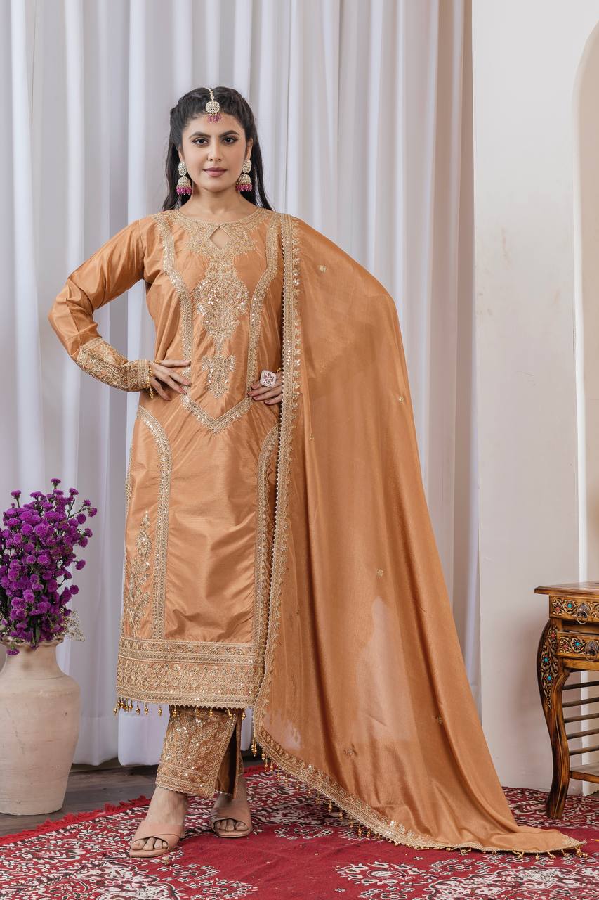 Chinon Silk Embroidered Work Salwar Suit - Jaipur Blossom