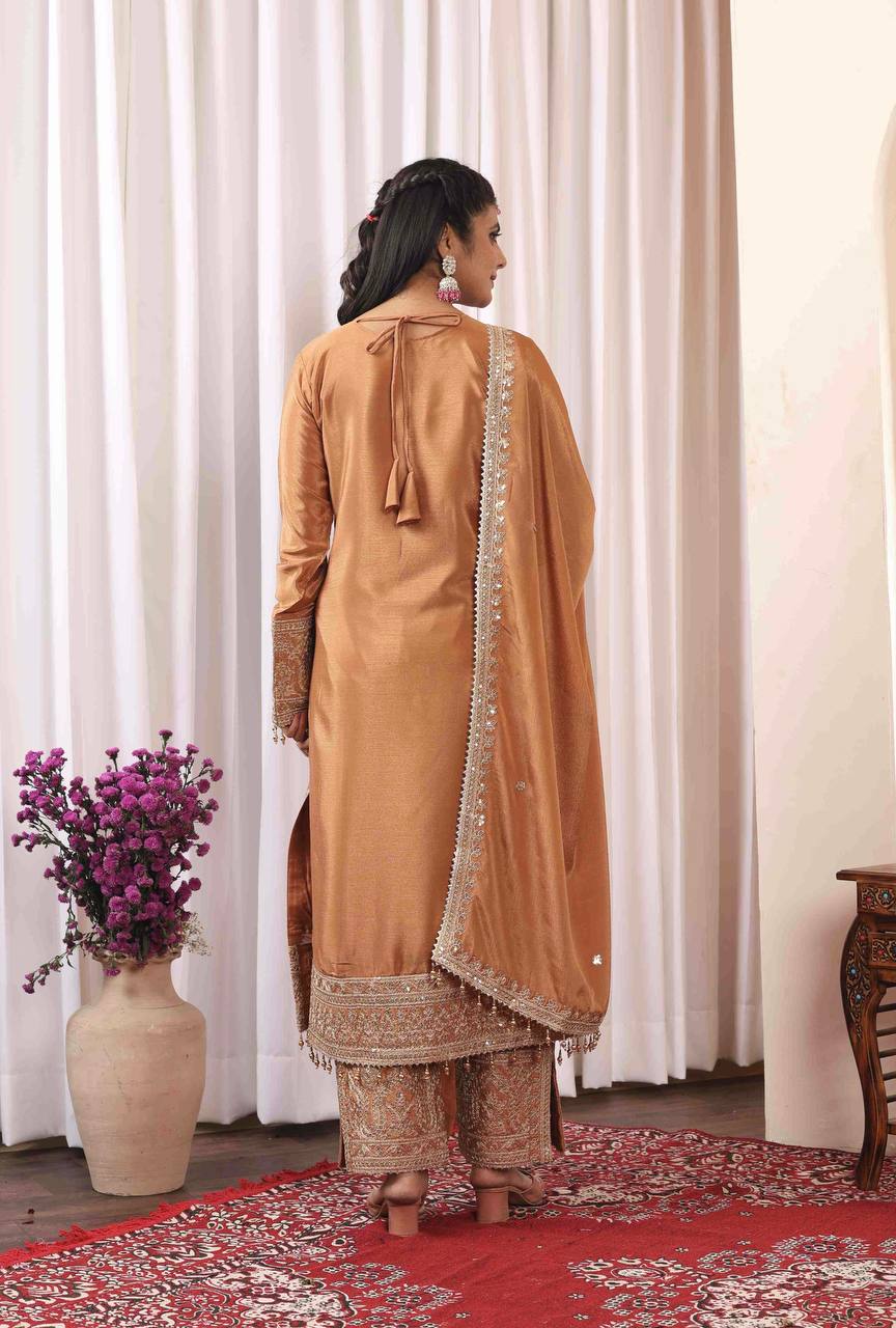 Chinon Silk Embroidered Work Salwar Suit - Jaipur Blossom