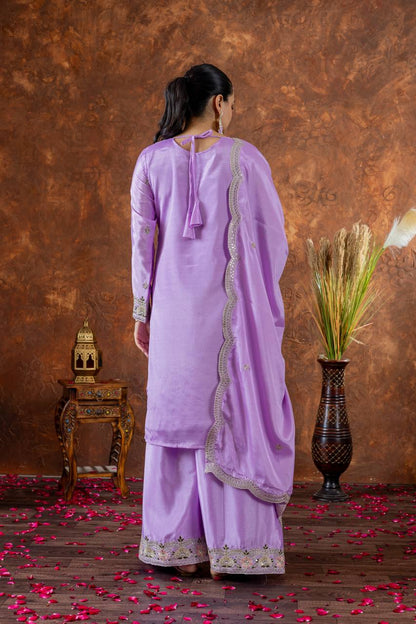 Party Wear Look Pur Chinon Silk Top Plazzo & Dupatta Set - Jaipur Blossom