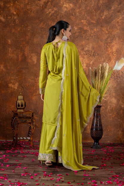 Party Wear Look Pur Chinon Silk Top Plazzo & Dupatta Set - Jaipur Blossom